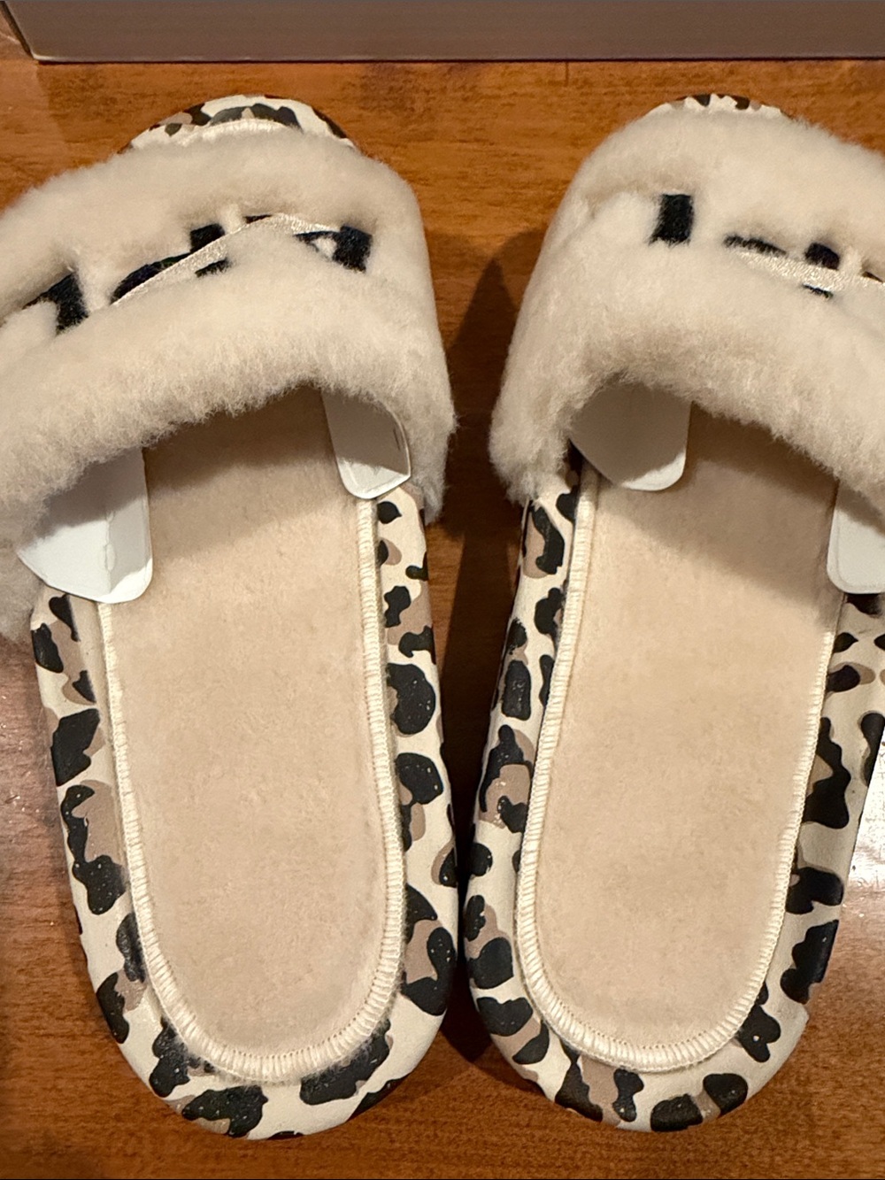 APL Cream Leopard Shearling Slide Sandals - Picture 4 of 6